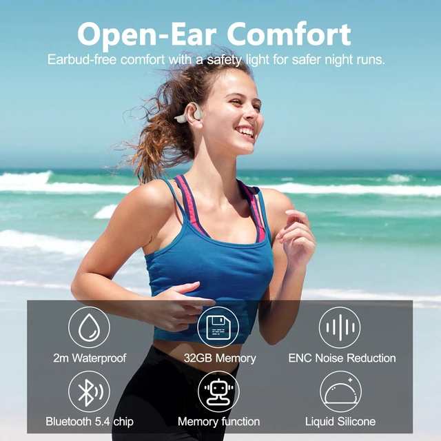 Alt view image 6 of 7 - Swimming Headphones Bone Conduction Headphones IPX8 Waterproof Apricot Waterproof Earbuds for Swimming,Open Ear Earphones with MP3 Mode 32GB,8H Play Bluetooth 5.4 Ear Buds Secure Fit for Running