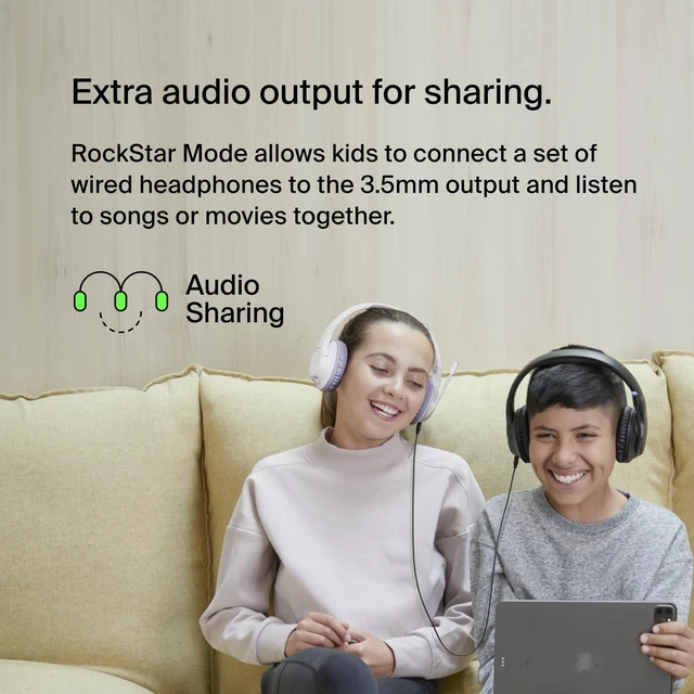 Alt view image 3 of 7 - SoundForm Inspire Bluetooth Kids Headphones, 35H Battery Life Over-ear wireless headset, built-in mic, 85dB safe volume limit, online learning, travel, iPad, iPhone, Galaxy
