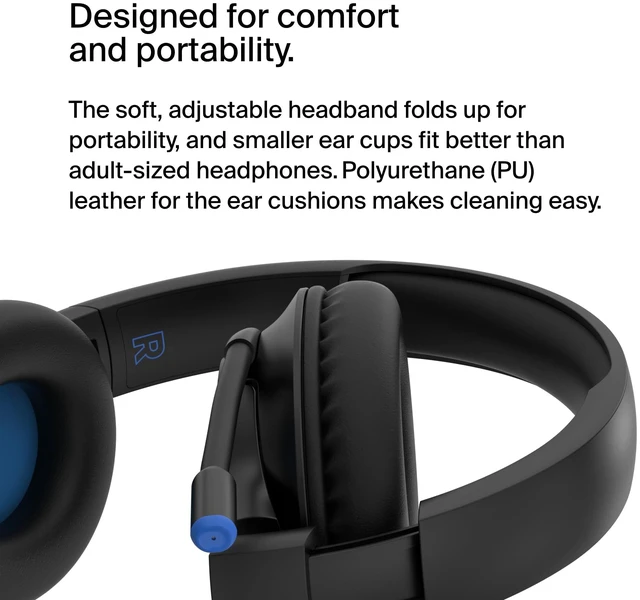 Alt view image 5 of 7 - SoundForm Inspire Bluetooth Kids Headphones, 35H Battery Life Over-ear wireless headset, built-in mic, 85dB safe volume limit, online learning, travel, iPad, iPhone, Galaxy