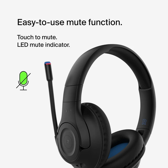 Alt view image 7 of 7 - SoundForm Inspire Bluetooth Kids Headphones, 35H Battery Life Over-ear wireless headset, built-in mic, 85dB safe volume limit, online learning, travel, iPad, iPhone, Galaxy
