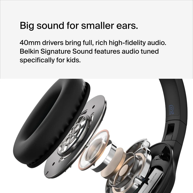 Alt view image 4 of 7 - SoundForm Inspire Bluetooth Kids Headphones, 35H Battery Life Over-ear wireless headset, built-in mic, 85dB safe volume limit, online learning, travel, iPad, iPhone, Galaxy