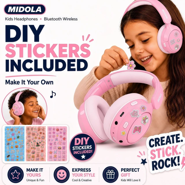 Alt view image 7 of 7 - Kids Bluetooth Headphones Wireless Over-Ear,Active Noise Cancelling,Pink 68Hrs,Volume Limit 85/94dB,Built-in Mic,Adjustable Headband Foldable Lightweight for Toddler School Girls Boys,Stereo Sound