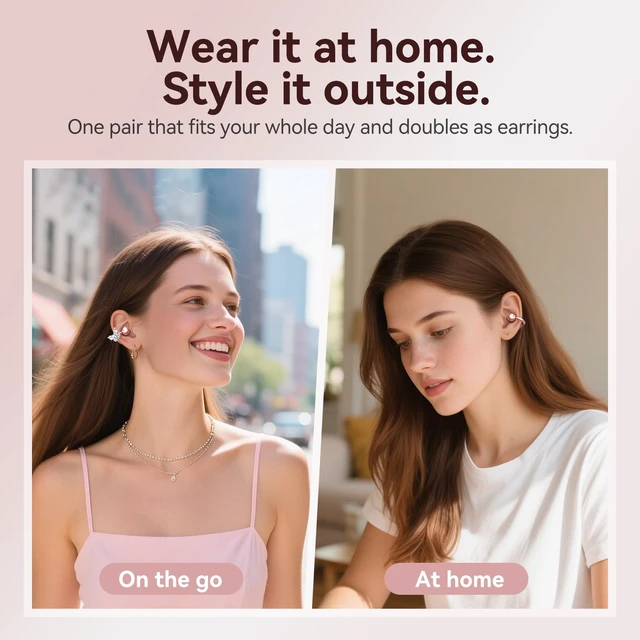 Alt view image 4 of 7 - Gen2 Clip-On Open Ear Earbuds with Sparkle Butterfly Earrings, Earrings-On Storage Case, Bluetooth 5.4 Wireless Headphones for Women, 40H Playtime, Comfortable Fit for Small Ears, Rose Gold