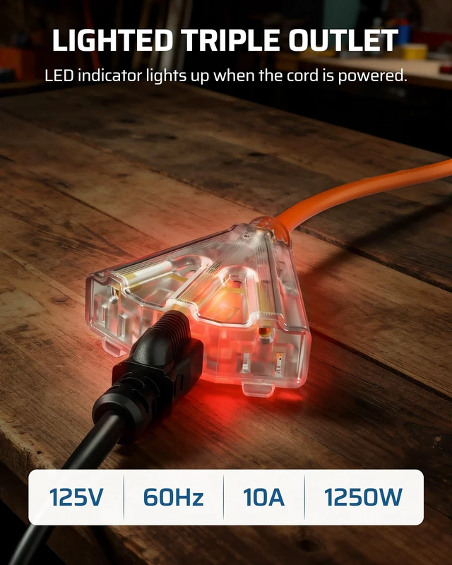 Alt view image 7 of 7 - 30FT Extension Cord Reel,16/3C SJTOW Cord Reel, Orange,ETL Listed 10A Circuit Breaker, Lighted Triple Outlets, 180° Swivel Bracket, Ceiling/Wall Mount for Garage, Workshop