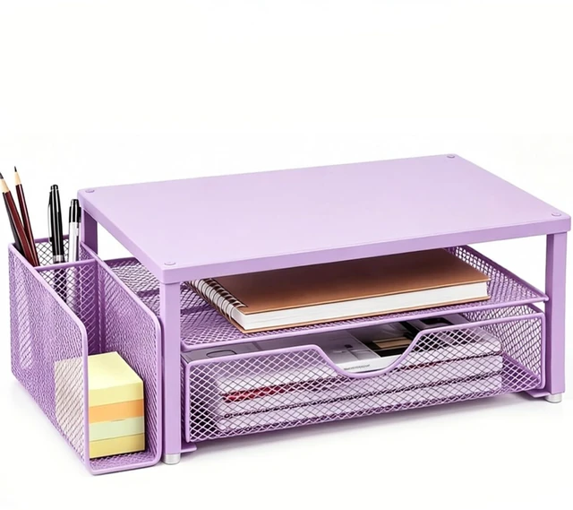 Main image of Computer Monitor Stand with Drawer and Pen Holder, Purple Double layer storage Computer Stand Monitor Riser Office Organization for Desk