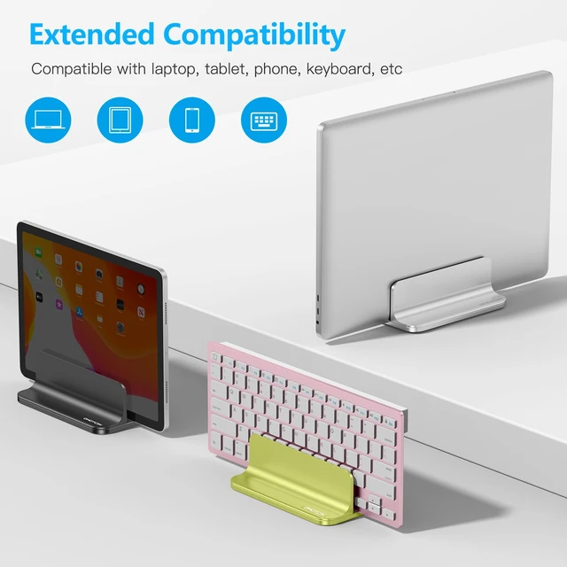 Alt view image 5 of 7 - Vertical Laptop Stand Holder, Adjustable Dock for MacBook, Citron Aluminum Stand for MacBook Stand, Fits Chromebook & Gaming Laptops up to 17.3 in, Office Desk Organization, Space-Saving