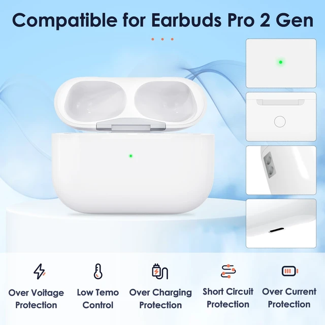 Alt view image 2 of 7 - Replacement Charger Case for AirPods Pro 1 & 2 660mAh Wireless Charging & Bluetooth Pairing Button L-Port
