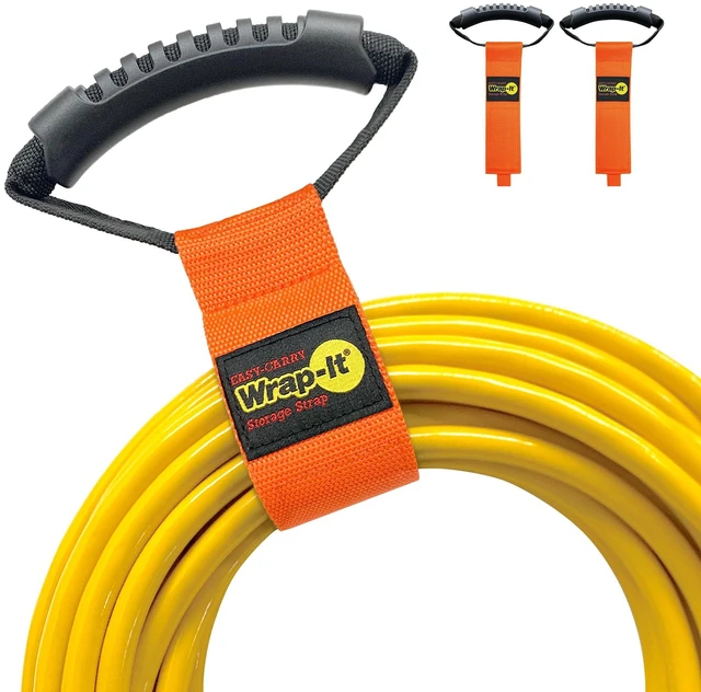 Main image of Easy-Carry Straps - 17" (2-Pack) Blaze Orange Heavy-Duty Hook and Loop Cord Carrying Strap, Hanger, and Organizer with Handle for Pool Hoses, Garden Hoses, Cords, Cables