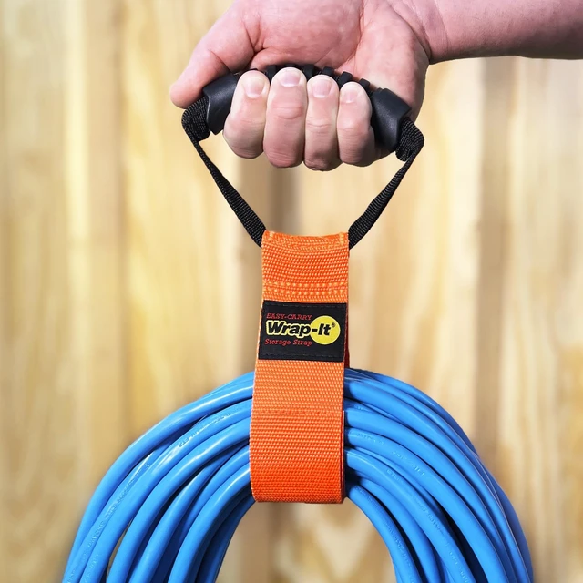 Alt view image 2 of 7 - Easy-Carry Straps - 17" (2-Pack) Blaze Orange Heavy-Duty Hook and Loop Cord Carrying Strap, Hanger, and Organizer with Handle for Pool Hoses, Garden Hoses, Cords, Cables