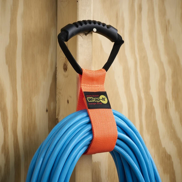 Alt view image 5 of 7 - Easy-Carry Straps - 17" (2-Pack) Blaze Orange Heavy-Duty Hook and Loop Cord Carrying Strap, Hanger, and Organizer with Handle for Pool Hoses, Garden Hoses, Cords, Cables