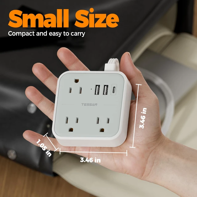 Alt view image 7 of 7 - Travel Power Strip with Ultra Thin Flat Ring Plug Extension Cord 5FT 1 USB C and 2 USB A Ports, Non Surge Protector Flat Plug Wall Charger with 3 Outlets for Office, Alaska Cruise Essentials