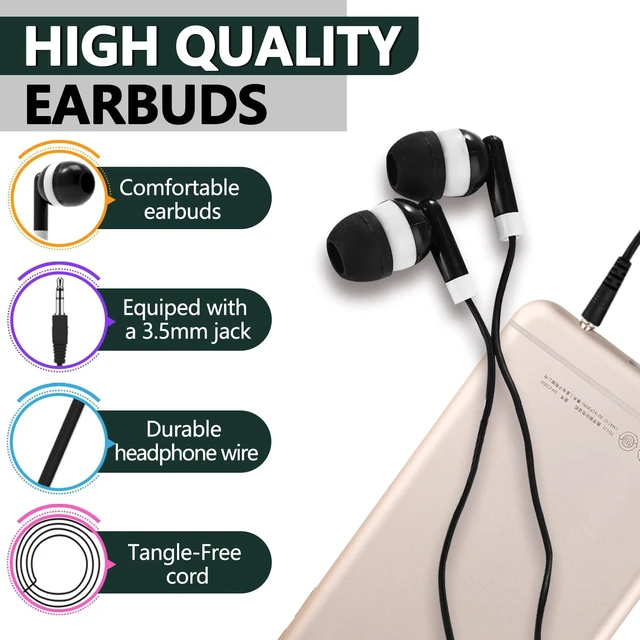 Alt view image 3 of 7 - Bulk Earbud Headphones 100 Pack for School Classroom Kids, Wholeslae Wired Durable Earphones Class Set for Students Children Toddler Teens Boys Girls and Adult (XPG101, 100 PCS)