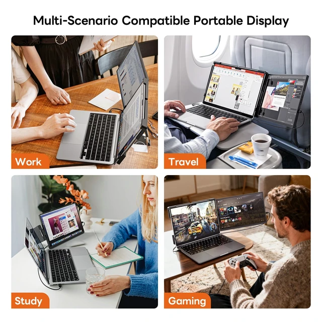 Alt view image 2 of 7 - 14" FHD 1200P Laptop Screen Extender for 14"-17.3" Laptop Portable Monitor Dual Travel Screen Monitor IPS Plug & Play, Laptop Screen Monitor Extender Compatible with Windows/Mac/Android&Chrome OS