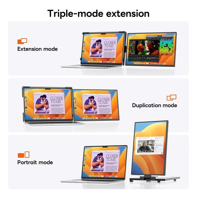Alt view image 3 of 7 - 14" FHD 1200P Laptop Screen Extender for 14"-17.3" Laptop Portable Monitor Dual Travel Screen Monitor IPS Plug & Play, Laptop Screen Monitor Extender Compatible with Windows/Mac/Android&Chrome OS