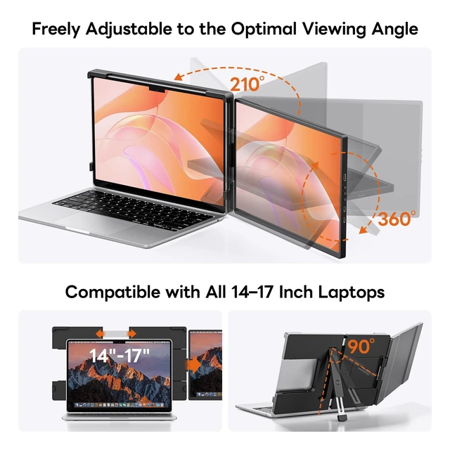 Alt view image 5 of 7 - 14" FHD 1200P Laptop Screen Extender for 14"-17.3" Laptop Portable Monitor Dual Travel Screen Monitor IPS Plug & Play, Laptop Screen Monitor Extender Compatible with Windows/Mac/Android&Chrome OS