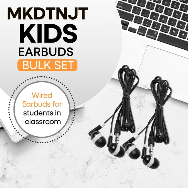 Alt view image 2 of 7 - 200 Pack Bulk Kids Earbuds for Classroom School,Student Wired in Ear Headphones,3.5mm Black Wholesale Earphones for Chromebook Laptop PC,Individually Bagged(HTC001)