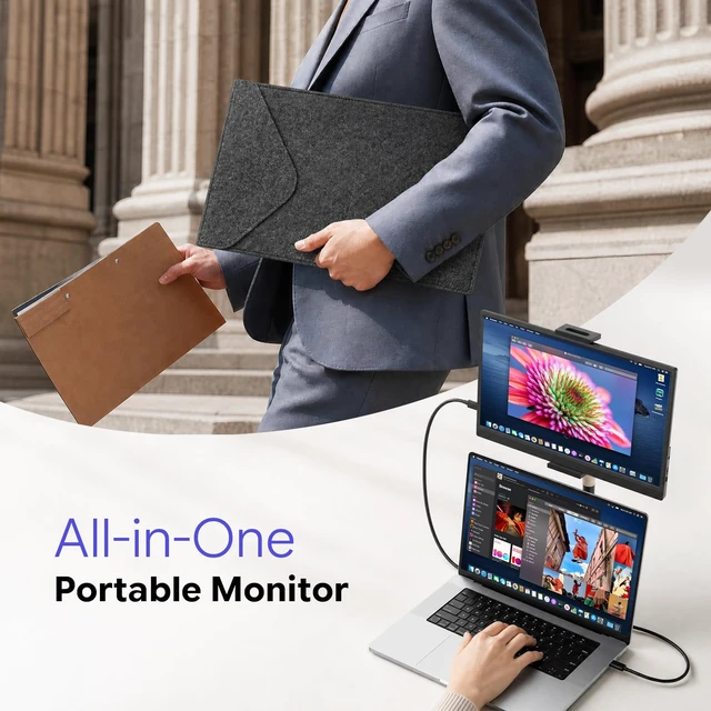 Alt view image 3 of 7 - 15.6" Portable Monitor with Stand FHD 1080P IPS Travel Monitor for Laptop Height Adjustable Tablet Stand&Protective Case Included,USB-C&HDMI Screen Extender for Laptop Mac PC Phone Xbox PS4/5 Switch