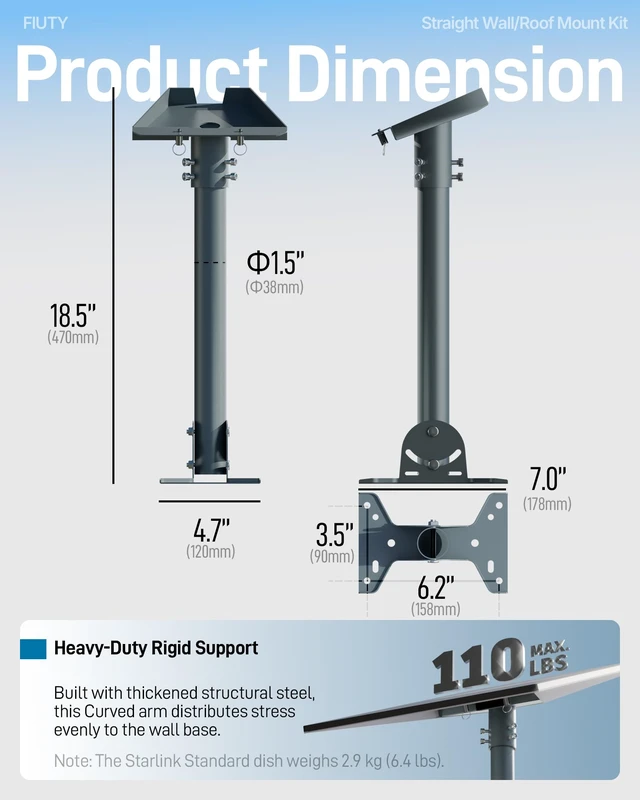 Alt view image 6 of 7 - Starlink Mount for Standard 4/4X/Gen3/V3, Metal Starlink Roof Mount Starlink Standard 4 Mount Consists of Pipe Adapter, Adjustable Base and Thickened Steel Pole (Straight Tube)