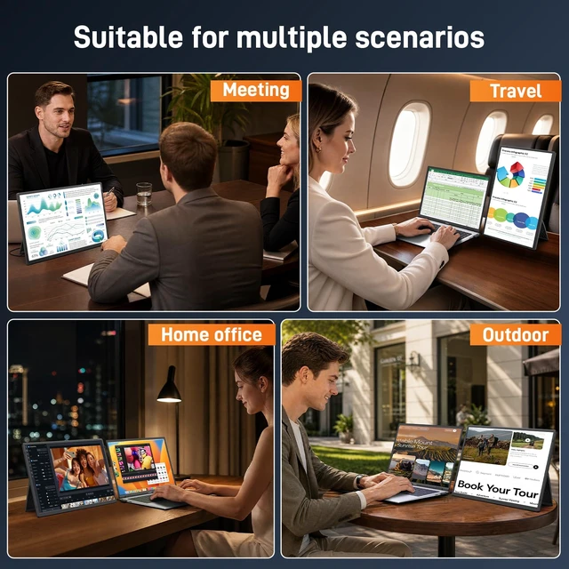 Alt view image 7 of 7 - 16" Portable Monitor for Laptop, 1200P IPS Laptop Screen Extender Plug & Play Dual Monitor, 360° Rotating Stand, Ultra Slim Travel Monitor for Laptop, PC, MacBook, PS5