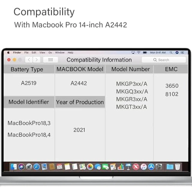 Alt view image 4 of 7 - A2519 Battery Replacement for A2442 MacBook Pro 14 inch(2021) 2779 A2918 (2023) EMC 3650 8102