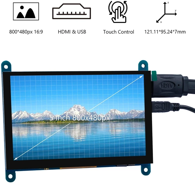Alt view image 2 of 7 - 5 Inch IPS LCD Touch Screen Display Panel 800×480 HDMI Monitor Built-in OSD Menu 5 Point Capacitive Touchscreen for Raspberry Pi 5/4/3, BB Black, PC Windows 10 8 7
