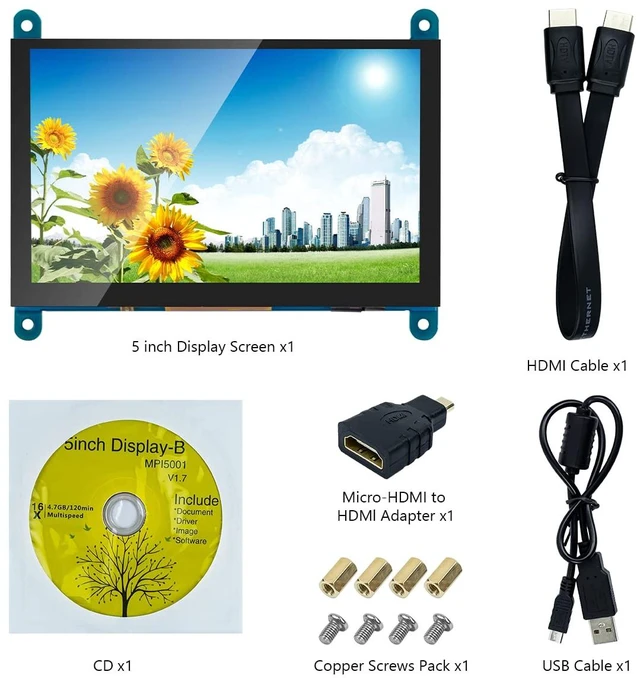 Alt view image 7 of 7 - 5 Inch IPS LCD Touch Screen Display Panel 800×480 HDMI Monitor Built-in OSD Menu 5 Point Capacitive Touchscreen for Raspberry Pi 5/4/3, BB Black, PC Windows 10 8 7