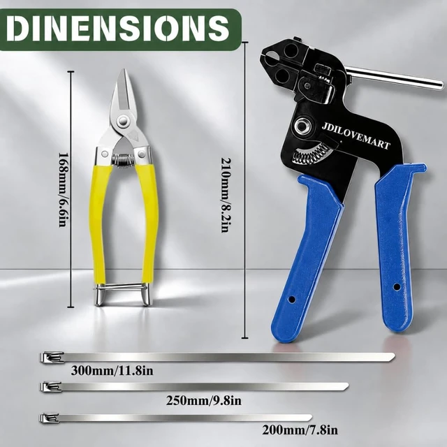 Alt view image 2 of 7 - 155PCS Heavy Duty 304 Stainless Steel Cable Tie Gun Kit, Includes 150PCS Metal Zip Ties(3 Sizes), Self-Locking, UV & Corrosion Resistant, for Fence, Exhaust Pipe, Chicken Coop, Farm Use (Blue)