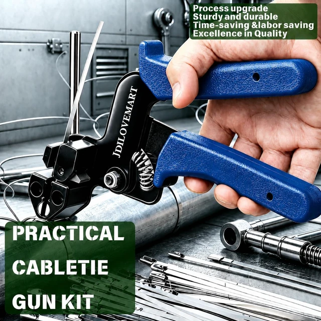 Alt view image 4 of 7 - 155PCS Heavy Duty 304 Stainless Steel Cable Tie Gun Kit, Includes 150PCS Metal Zip Ties(3 Sizes), Self-Locking, UV & Corrosion Resistant, for Fence, Exhaust Pipe, Chicken Coop, Farm Use (Blue)