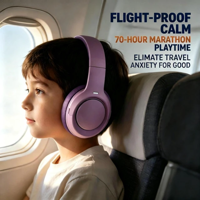 Alt view image 2 of 7 - Hybrid Active Noise Cancelling Headphones, 72H Play Time, Deep Bass Bluetooth 6.0, Over Ear ANC Headphones Wireless for Girls Ladies Travel/Airplane/Office (Purple)