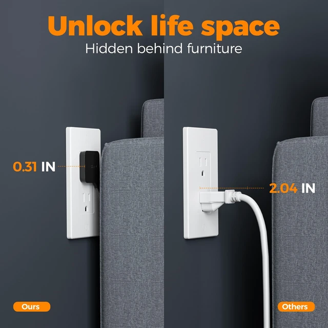 Alt view image 5 of 7 - Slim Power Strip with Ultra Thin Flat Extension Cord 5 FTBlack 1 USB C and 2 USB A Ports, Flat Plug Wall Charger with 3 Outlets for Office, School, Dorm Room Essentials