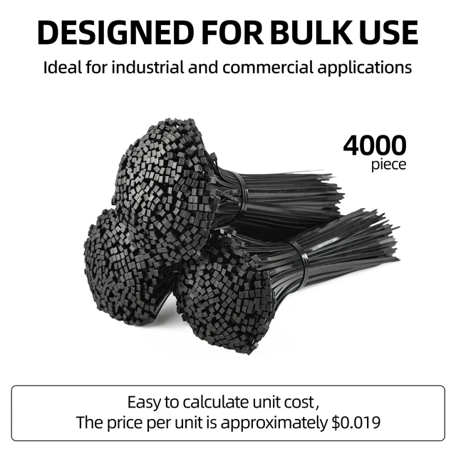Alt view image 2 of 7 - Zip Ties 8 Inch - 4000 Pcs Black Zip Ties 50lbs Tensile Strength Self-Locking Cable Ties, UV Resistant Flame Retardant, Nylon Zipties for Indoor and Outdoor Cable Management