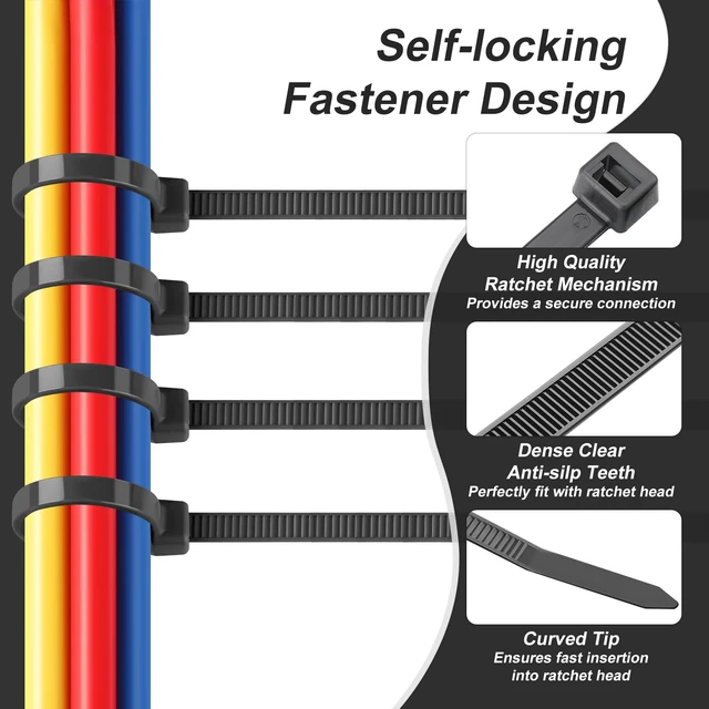 Alt view image 5 of 7 - Zip Ties 8 Inch - 4000 Pcs Black Zip Ties 50lbs Tensile Strength Self-Locking Cable Ties, UV Resistant Flame Retardant, Nylon Zipties for Indoor and Outdoor Cable Management