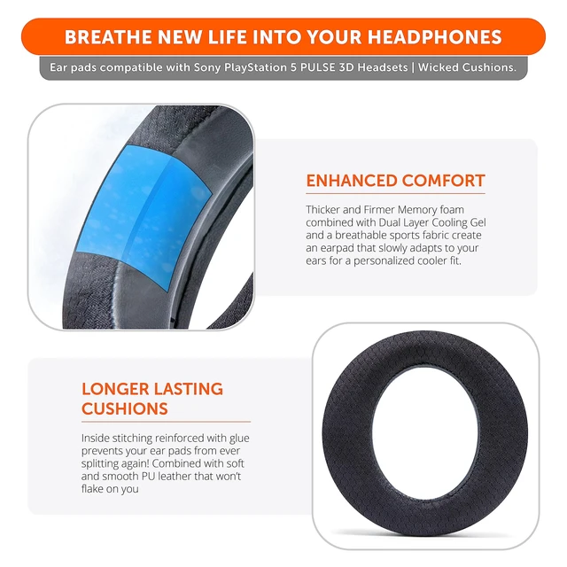 Alt view image 4 of 7 - Freeze Pulse 3D - Cooling Gel Earpads for Sony PS5 Pulse 3D Made by Wicked Cushions Thicker Cushion & Wider Opening Black
