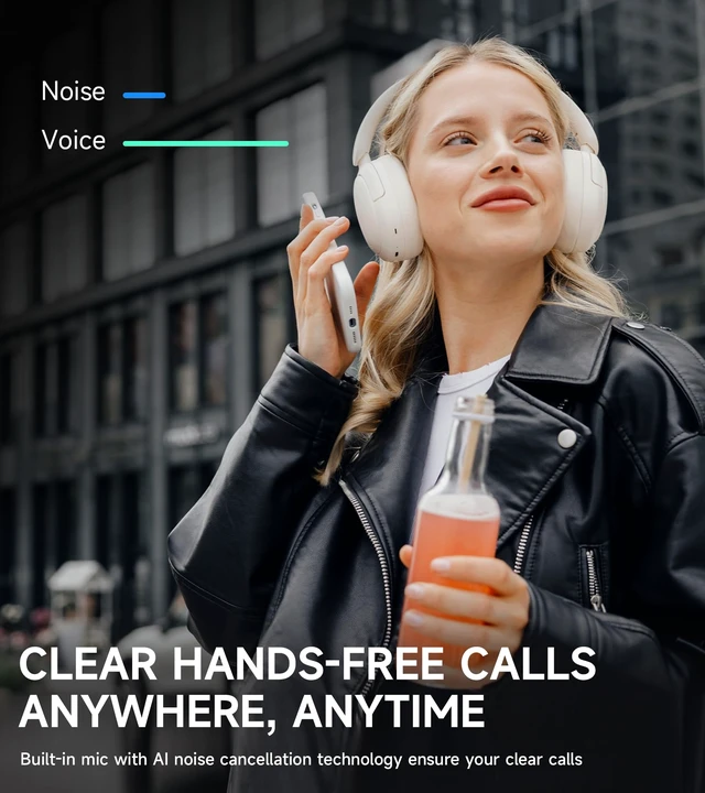 Alt view image 4 of 7 - W800BT Pro Hybrid Active Noise Cancelling Over Ear Headphone, Ivory Bluetooth 5.4, Hi-Res Audio, AI Call Noise Cancellation, 45H Playtime, Fast Charging, Foldable, Wireless Over-Ear Headphones