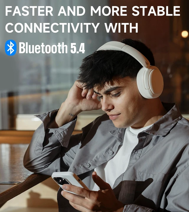 Alt view image 5 of 7 - W800BT Pro Hybrid Active Noise Cancelling Over Ear Headphone, Ivory Bluetooth 5.4, Hi-Res Audio, AI Call Noise Cancellation, 45H Playtime, Fast Charging, Foldable, Wireless Over-Ear Headphones