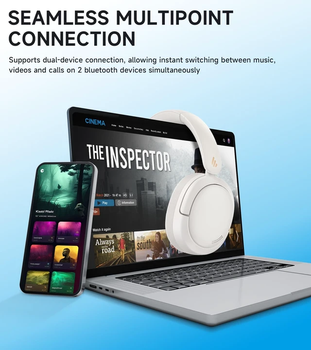 Alt view image 6 of 7 - W800BT Pro Hybrid Active Noise Cancelling Over Ear Headphone, Ivory Bluetooth 5.4, Hi-Res Audio, AI Call Noise Cancellation, 45H Playtime, Fast Charging, Foldable, Wireless Over-Ear Headphones