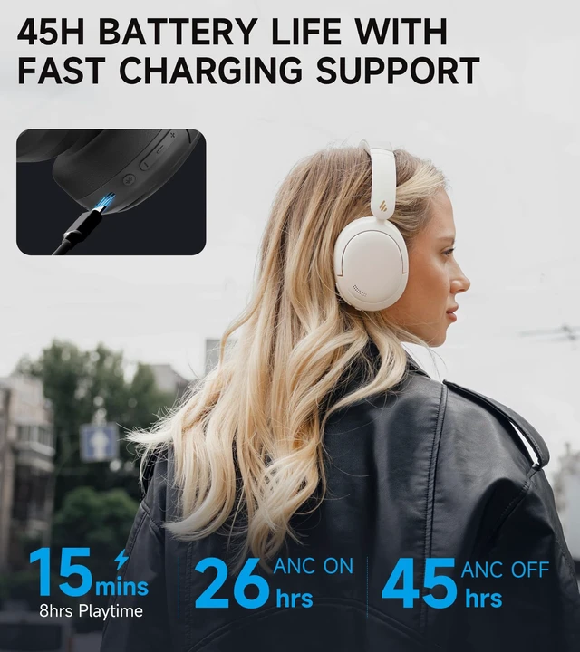 Alt view image 7 of 7 - W800BT Pro Hybrid Active Noise Cancelling Over Ear Headphone, Ivory Bluetooth 5.4, Hi-Res Audio, AI Call Noise Cancellation, 45H Playtime, Fast Charging, Foldable, Wireless Over-Ear Headphones