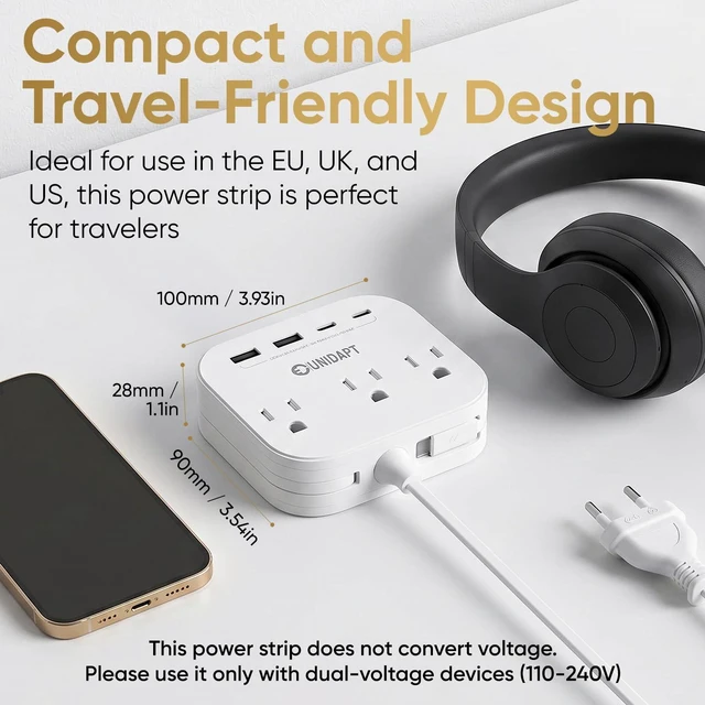 Alt view image 4 of 7 - Cruise Approved Power Strip, Non Surge, US to Europe Plug Adapter USB-C Cord, 4 USB Ports, 3 AC Outlets, 5ft Extension, Wall Mountable European Travel Adaptor for Ship Cabin, Home