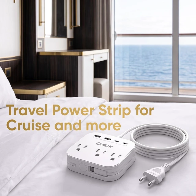 Alt view image 7 of 7 - Cruise Approved Power Strip, Non Surge, US to Europe Plug Adapter USB-C Cord, 4 USB Ports, 3 AC Outlets, 5ft Extension, Wall Mountable European Travel Adaptor for Ship Cabin, Home