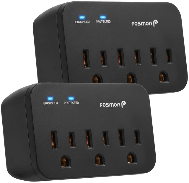 Main image of Surge Protector Outlet for Refrigerator & Home Appliance - 2 Pack Heavy Duty 3 Outlet Surge Protector for PS5 /TV/PC, Fridge, Washing Machine, Garage Door, 1200J, 1875 Watts, 3 Prong- Black