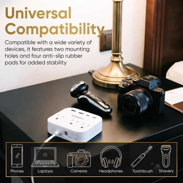Alt view image 6 of 7 - Cruise Approved Power Strip, Non Surge, US to Europe Plug Adapter USB-C Cord, 4 USB Ports, 3 AC Outlets, 5ft Extension, Wall Mountable European Travel Adaptor for Ship Cabin, Home