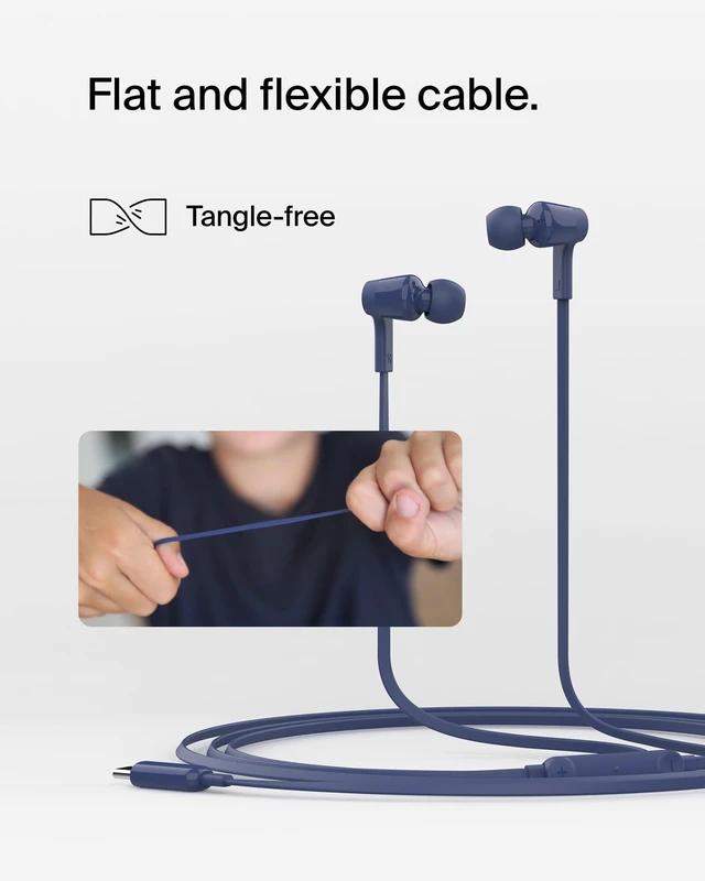 Alt view image 5 of 7 - USB-C Wired Earbuds, Adjustable Volume Limiter, IPX5 In-ear headphones for kids and adults, 85-100dB safe sound, flat tangle-free cable, school, travel, USB-C devices