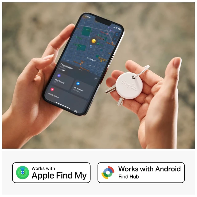Alt view image 2 of 7 - POP Tracker Tag - Colorful, Compatible, Loud Bluetooth Tracker With Call Your Phone & Out of Range Alert, Works with Apple Find My or Find Hub on Android (White)