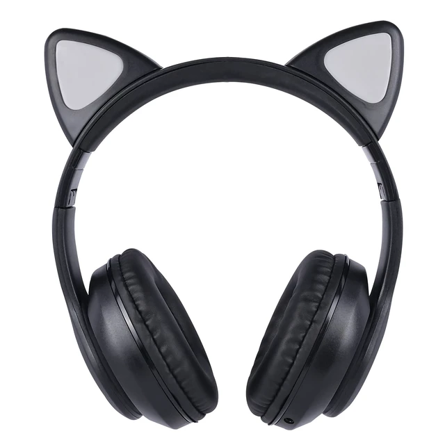 Alt view image 2 of 3 - Cat Ear Kids Headphones Bluetooth, LED Light up Wireless/Wired Mode Over Ear Headphones with Build in Microphone for School/Travel (Black)