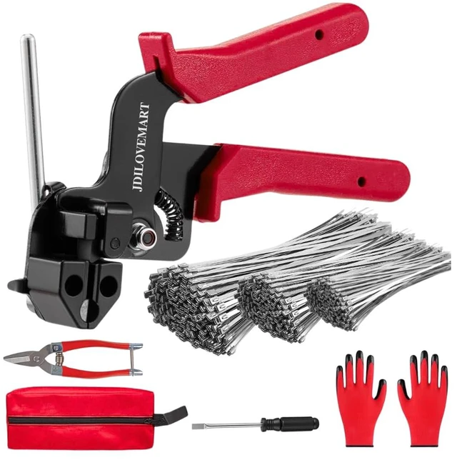 Main image of 155PCS Heavy Duty 304 Stainless Steel Cable Tie Gun Kit, Includes 150PCS Metal Zip Ties(3 Sizes), Self-Locking, UV & Corrosion Resistant, for Fence, Exhaust Pipe, Chicken Coop, Farm Use (Red)