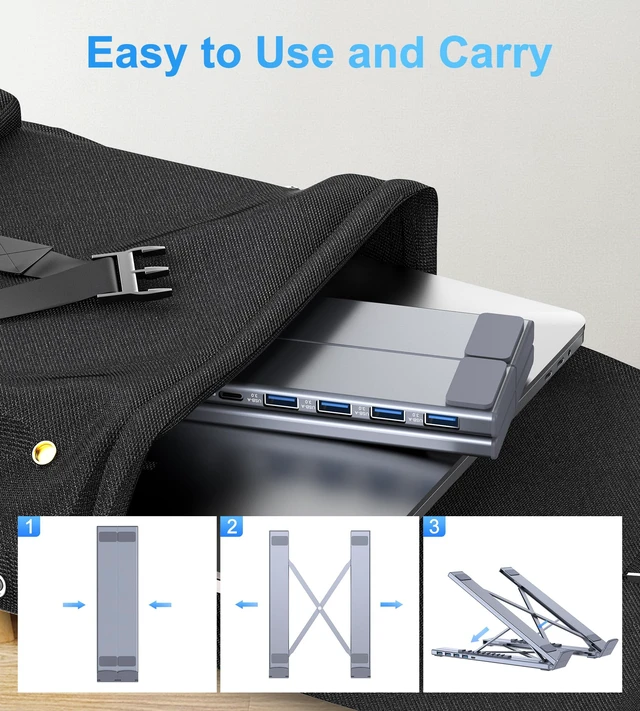 Alt view image 4 of 7 - M61 USB C to USB Hub Portable Laptop Stand, Aluminum 4 Ports USB3.0 Multiport Adapter Adjustable Laptop Docking Station Stand Compatible with MacBook Pro/Air, Chromebook, Keyboard, Mouse, HDD