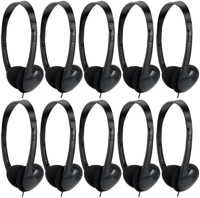 Main image of 50 Pack Bulk Headphones for Classroom Kids School Students Testing Wired On Ear Class Set Headphones for Children Teens Adults Online Learning Library Museum Travel 3.5mm Jack Black