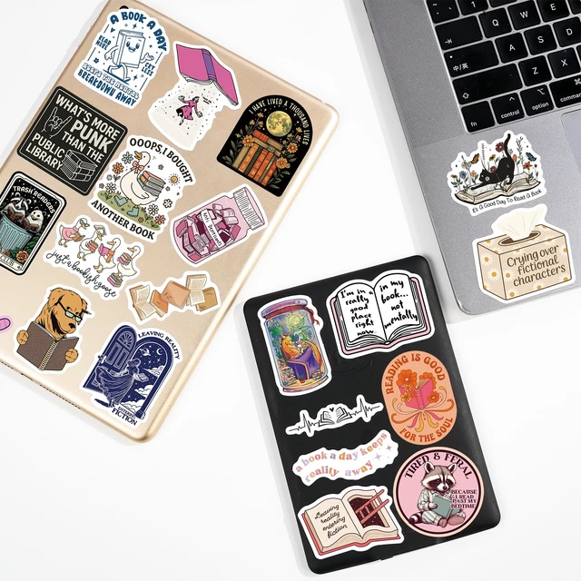 Alt view image 6 of 7 - 300 PCS Book Stickers for Kindle, Bookish Sticker Pack Reading Waterproof Vinyl Decals for Laptop, Ebook Readers, Water Bottle, Phone, Journal, Scrapbook, No Repeats (Glossy)
