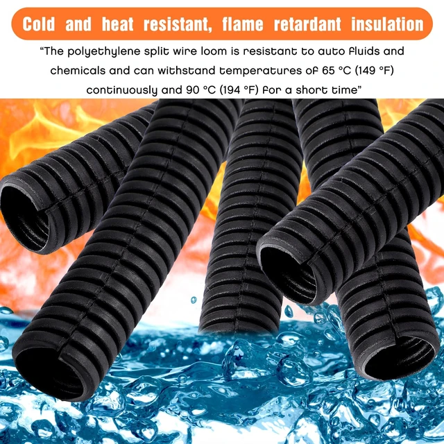 Alt view image 3 of 6 - 3/8" X 500 ft Split Wire Loom Cord Protector Tubing Split Conduit Protector Tubing Convoluted Tube Flexible Electrical Wire Cover Protective Sleeves(Black)