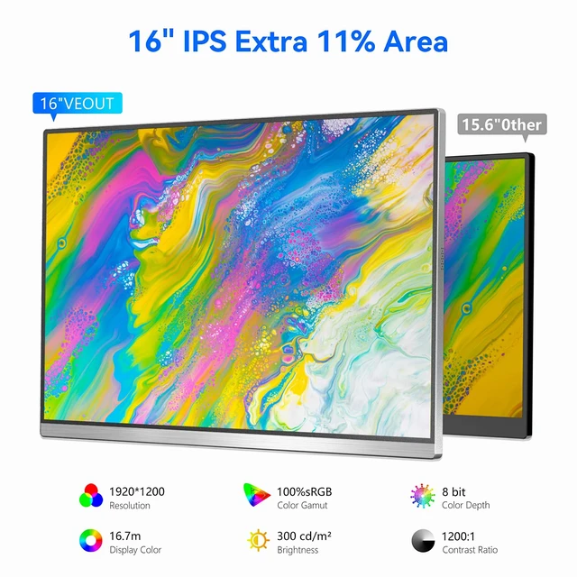 Alt view image 3 of 7 - 16" Portable Monitor with Built-in Stand, IPS Vertical Monitor, USB-C & Mini HDMI External Laptop Screen, Second Display for PC, MacBook, iPad, Phone, Travel & Office